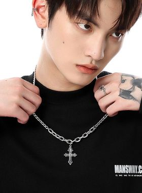 项链男款潮流高级感十字架吊坠潮牌百搭钛钢古巴嘻哈风男生配饰潮