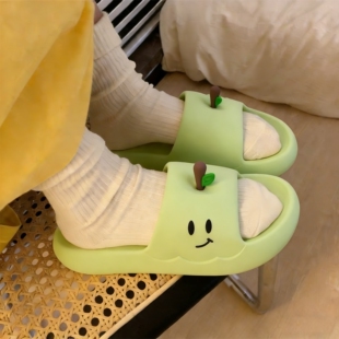 学生休闲家居凉拖鞋女趣味绿色苹果室内夏季外穿可爱卡通拖鞋女款