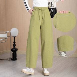 垂感直筒九分 女宽松显瘦休闲阔腿裤 2026新款 高腰系带慵懒感弯刀裤