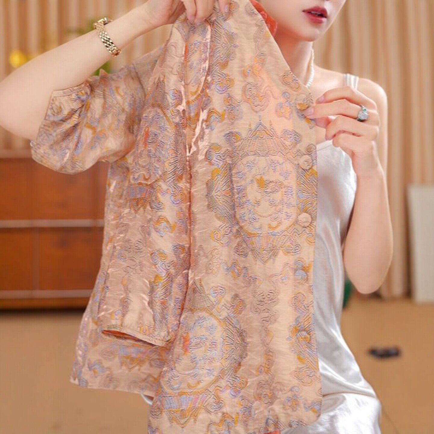 新中式提花双面穿显瘦短外套女