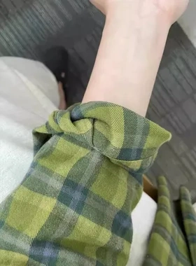 格子衬衫上衣衬衣设计感小众内搭新款绿色长袖外套高级感2024早春