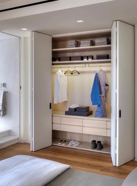 衣柜折叠门开放式衣柜衣帽间无下轨移门储物间隐形门折叠门隔断门