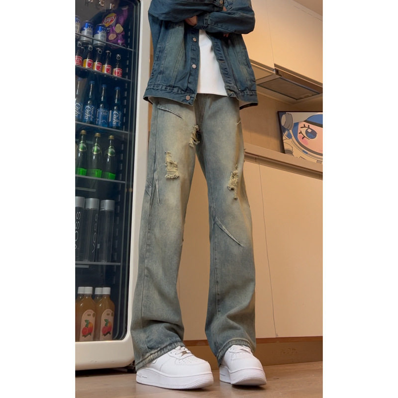 夏季新款破洞牛仔裤男美式高街vibe直筒宽松休闲百搭裤DY267-P65,男装牛仔裤,星座808A-1