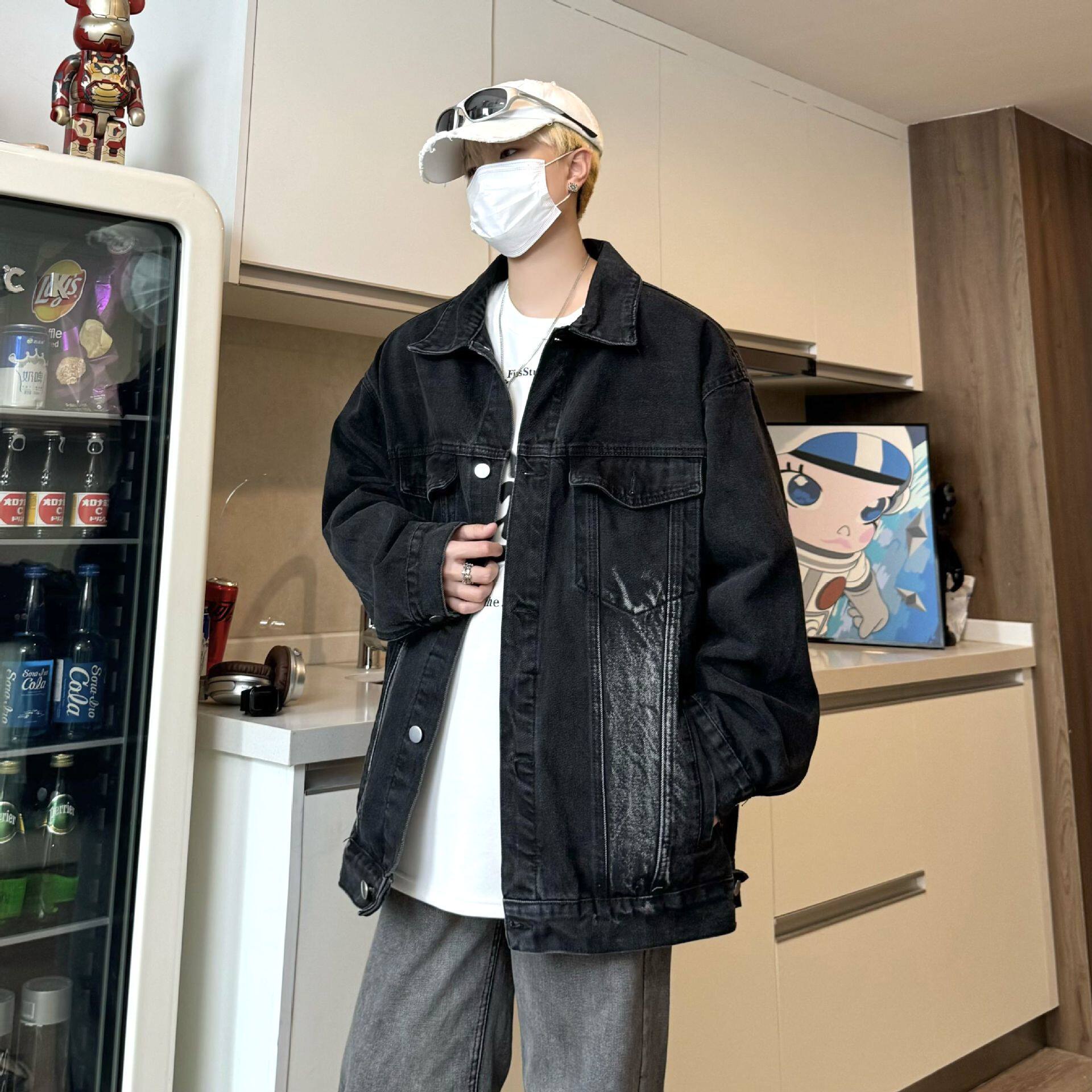美式复古牛仔外套男潮流百搭春秋翻领夹克情侣牛仔衣DY275-P95图片