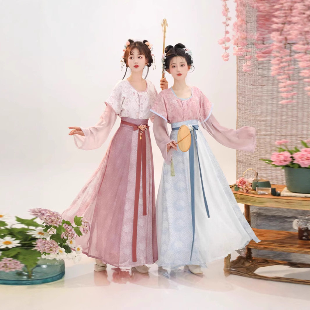 [小唐春]花朝记原创唐制汉服印刷唐褙子春夏圆领衫齐腰八破裙日常