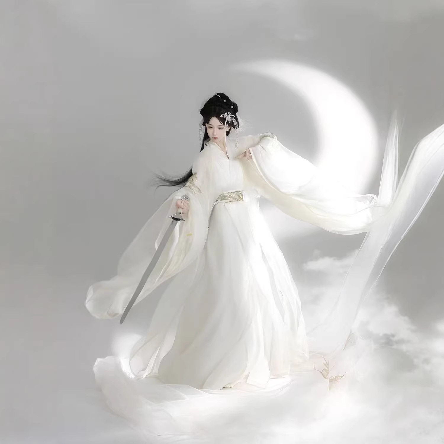 魏晋汉服【昭昭】直裾交领侠女重工绣花刺绣长衫大袖清冷超仙新款