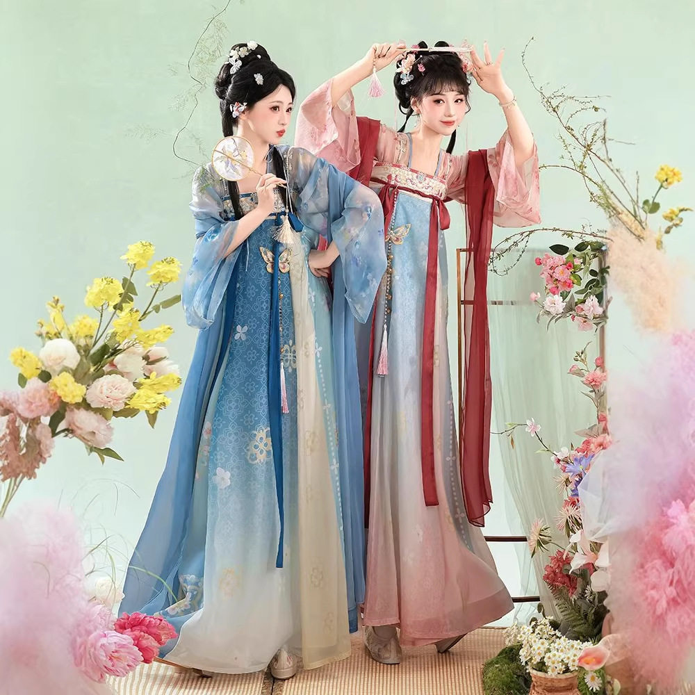 原创唐制汉服女2026新款对襟衫齐胸破裙日常仙气夏季姐妹闺蜜套装