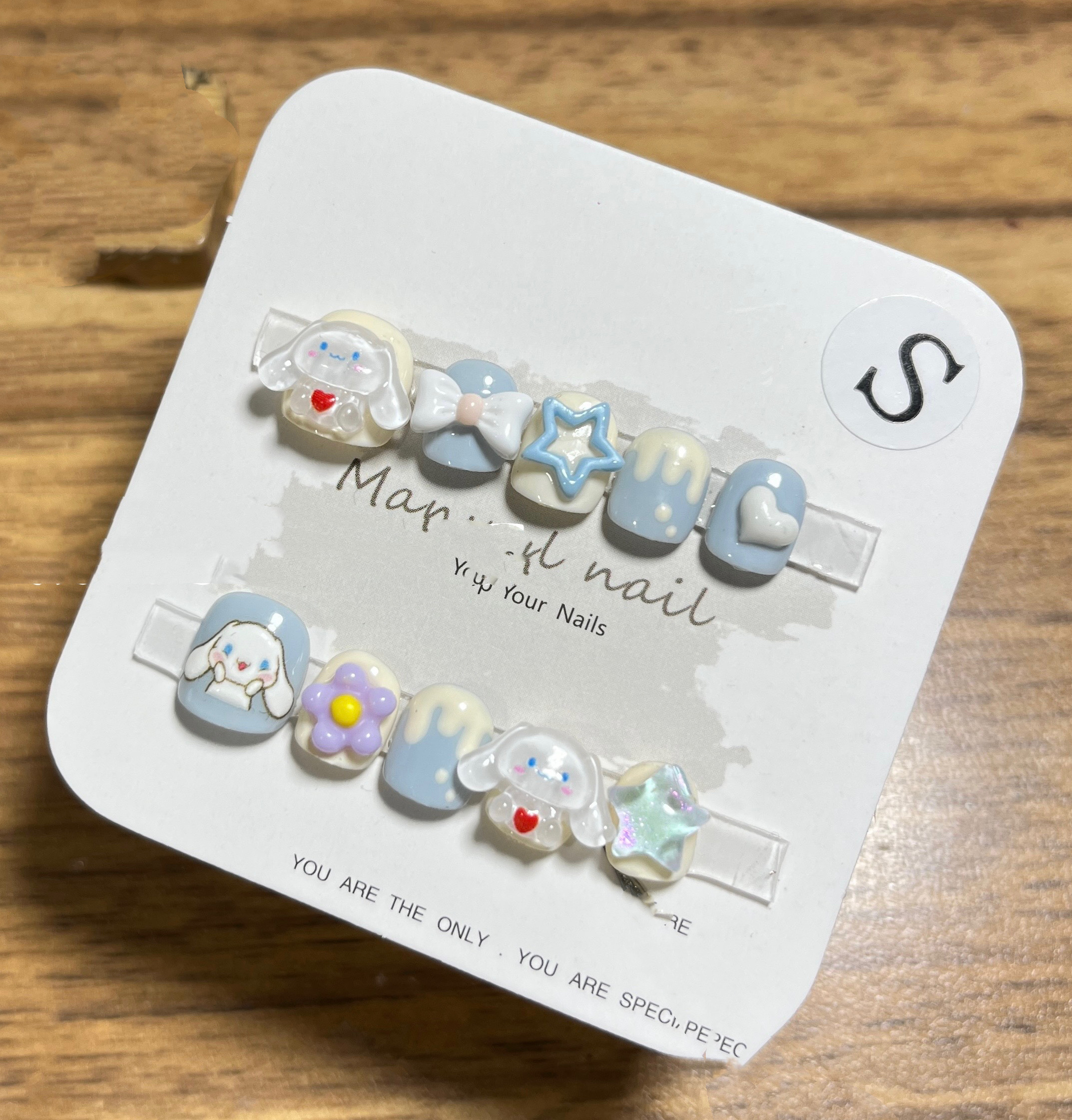 玉桂狗三丽鸥蓝色系儿童美甲短款手工穿戴甲