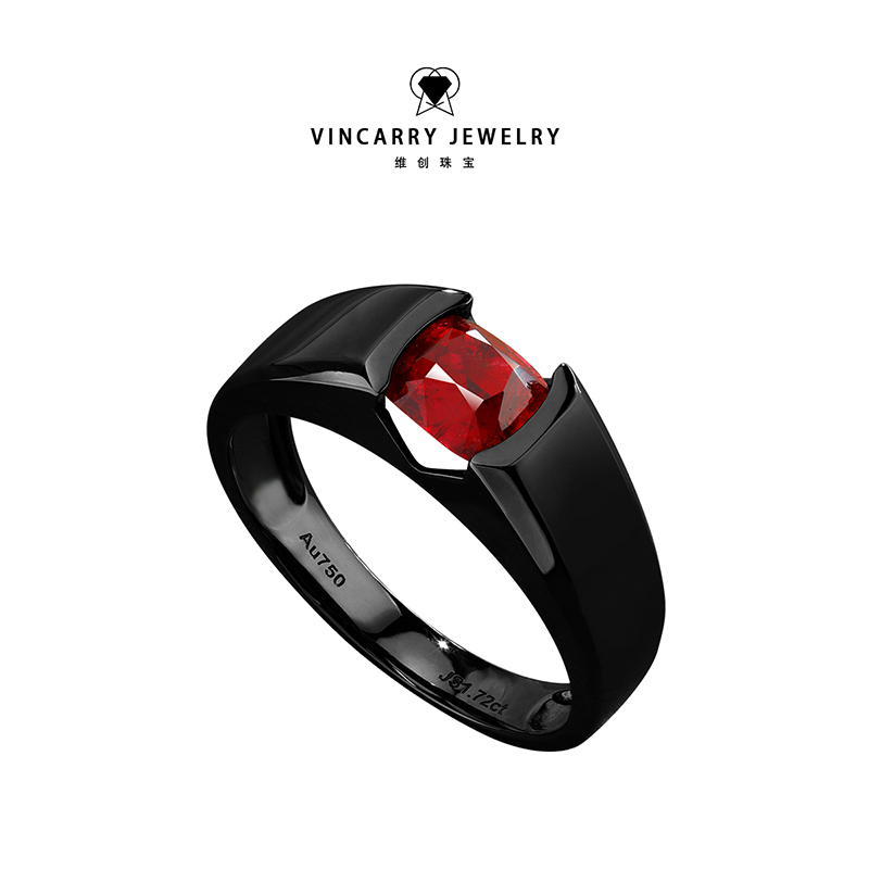 VINCARRY维创珠宝男士尖晶戒指黑色个性培育宝石简约大方高级定制