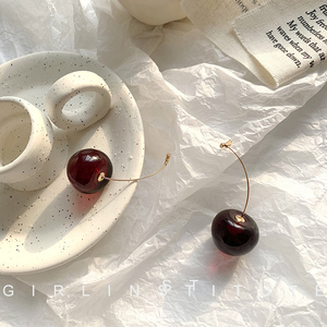 复古酒红色樱桃车厘子耳环