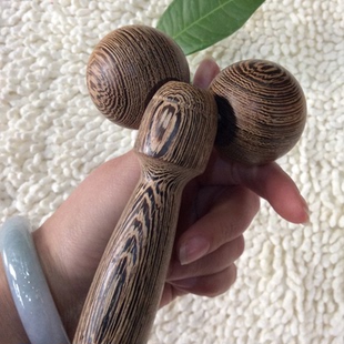鸡翅木双球手动滚轮按摩器面部腿部全身美容按摩棒球木质包邮
