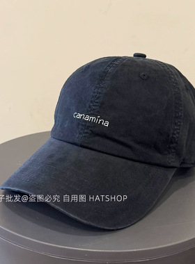 韩系canamina刺绣鸭舌帽水洗棉软