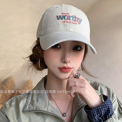 韩系 ins 风 worthy 字母刺绣棒球帽女软顶百搭鸭舌帽