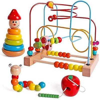 SHIERDU Four-in-one Early Education Set Bead Maze Toy for
