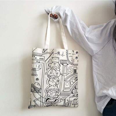 wind cartoon comic canvas bag female shoulder bag korean