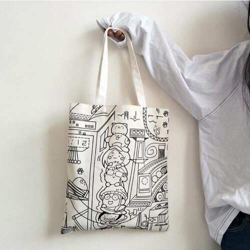 wind cartoon comic canvas bag female shoulder bag korean