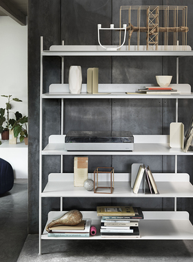 轻奢简洁置物架书架compile铁艺落地白色书房展示架文件架北欧ins