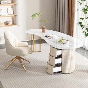 意式轻奢老板办公桌简约岩板书桌书房写字台美容院医美咨询接待桌