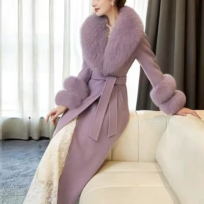 2025冬季新款香芋紫真狐狸毛领