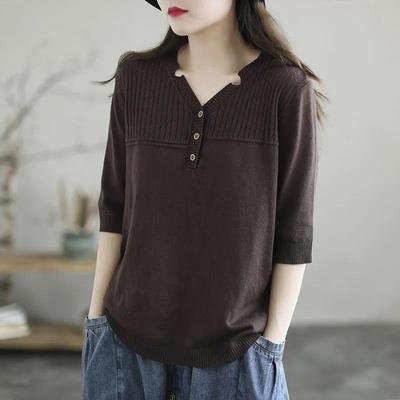 棉线针织衫宽松短袖内搭打底衫女