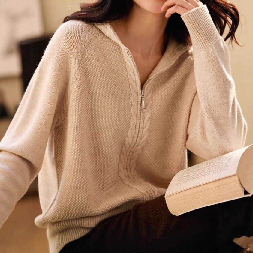 新款简约双拉链连帽麻花