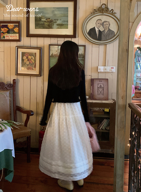 Dear wednesday.春款松紧腰蛋糕裙摆立体半身裙花朵图案仙女长裙