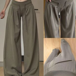 休闲垂感宽松直筒慵懒风卫裤 军绿色美式 2025新款 女秋季 运动阔腿裤