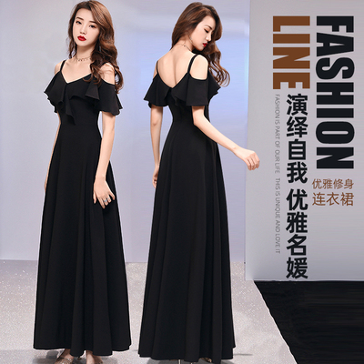 黑色晚礼服长款显瘦高级感连衣裙
