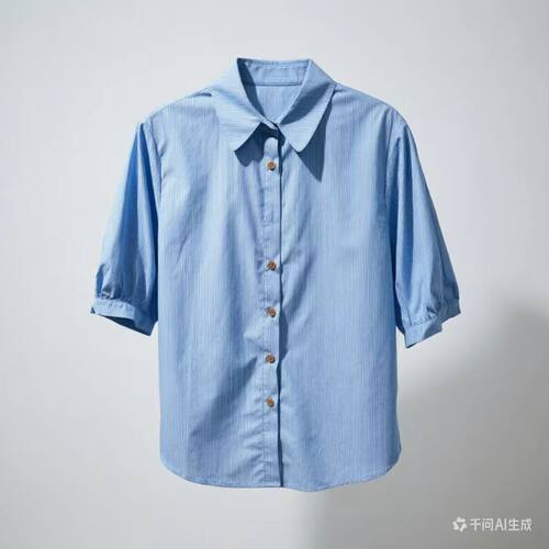2026商场同款简约蓝色条纹衬衫女休闲娃娃领短袖纯棉精品上衣女EO
