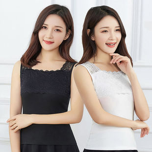 洋气女士背心纯色吊带莫代尔棉打底衫 蕾丝性感显瘦弹力花边上衣