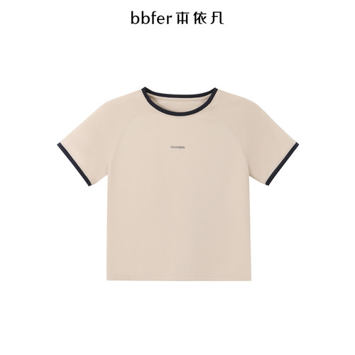 bbfer本依凡夏季WESTX0664圆领撞色T恤女印花简约宽松休闲短袖