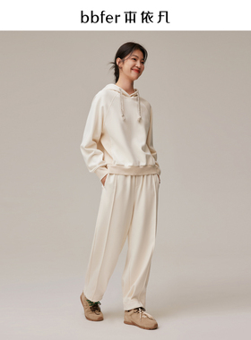 bbfer本依凡秋款白色休闲裤女宽松显瘦运动裤束脚卫裤STSKZ0197