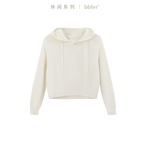 bbfer本依凡针织套头衫春季亚麻上衣女连帽宽松百搭休闲WYSZZ0022