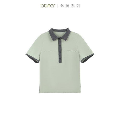 bbfer本依凡WESTX0656夏撞色T恤女宽松polo衫简约休闲风短袖上衣