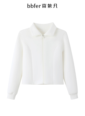 bbfer本依凡春季白色休闲外套女WYFWT0155基础运动风翻领显瘦上衣