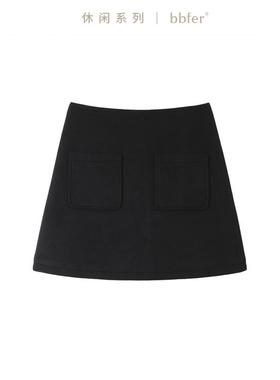 bbfer本依凡24年冬季半身裙女毛呢a字黑色短裙百搭休闲SSSYQ0054