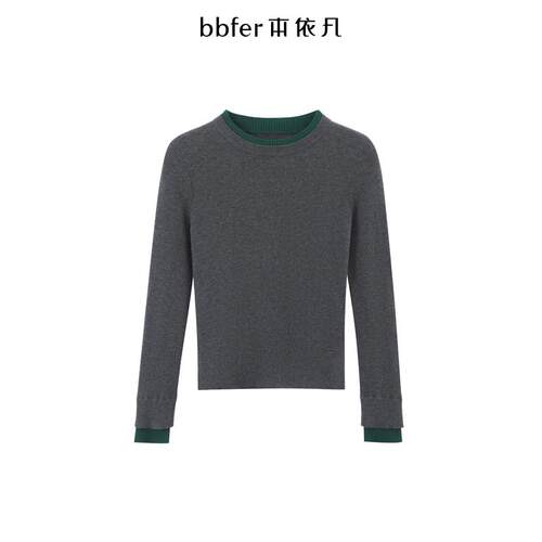 bbfer本依凡春季针织衫撞色假两件套头圆领上衣修身气质WYSZZ0001