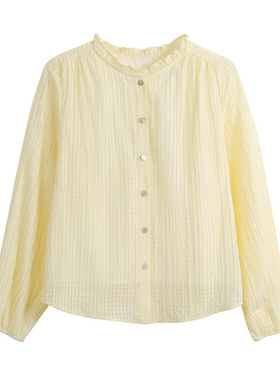 本依凡 春季女士长袖开襟衬衣SYSCY1103花边领纯色带内衬时尚衬衫