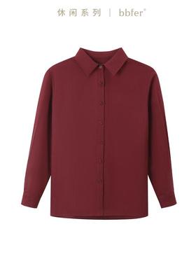 bbfer本依凡红色宽松衬衫长袖基础款休闲开襟衬衣冬季女SSSCY0146