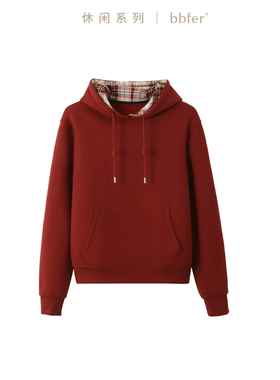 bbfer本依凡冬连帽卫衣女红色宽松复古显瘦帽衫长袖上衣SSSWY0234