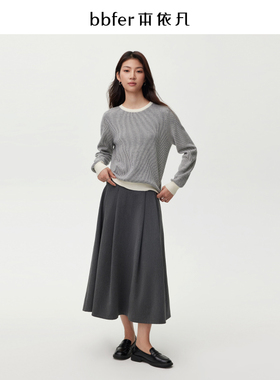 bbfer本依凡冬季灰色西服裙女通勤优雅百褶裙加厚半身裙SSSYQ0100