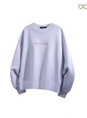 BBFER本依凡紫色圆领卫衣简约无帽落肩袖宽松慵懒感内搭女0675