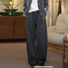 BBFER本依凡冬款格子裤弯刀阔腿裤复古休闲裤商场同款长裤女0209