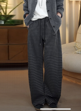 BBFER本依凡格子裤阔腿裤女高腰显瘦休闲长裤商场同款0209