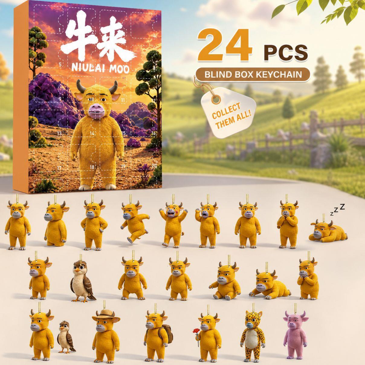 跨境新品牛来降临日历圣诞盲盒儿童惊喜洞洞乐圣诞树假日牛挂件链图片