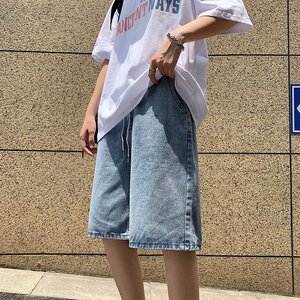 D3981夏季松紧腰牛仔短裤男宽松百搭韩版潮流直筒五分薄款裤P40图片