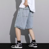 D3983水洗牛仔短裤男夏季新款宽松直筒裤五分裤百搭休闲裤P35，男装牛仔裤，星座1615-1