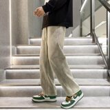 N187宽松牛仔裤男复古黄泥染浅色阔腿直筒裤夏季长裤P45，男装牛仔裤，星座1615-1