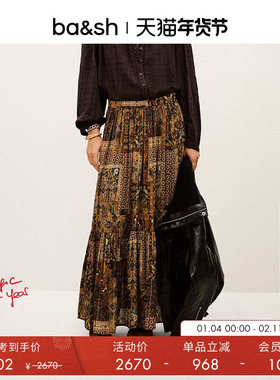【季末6折起】bash冬季绮梦鎏金迷复古印花半身裙女长裙1H25PISC