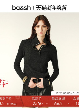 【明星同款】bash冬季排扣设计高领纯羊毛针织衫女士上衣1H23ELEA